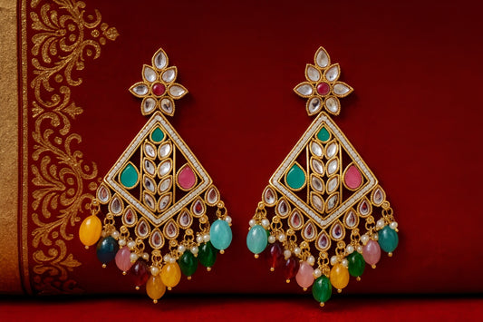 Multicolor Kundan Chandbali Earrings